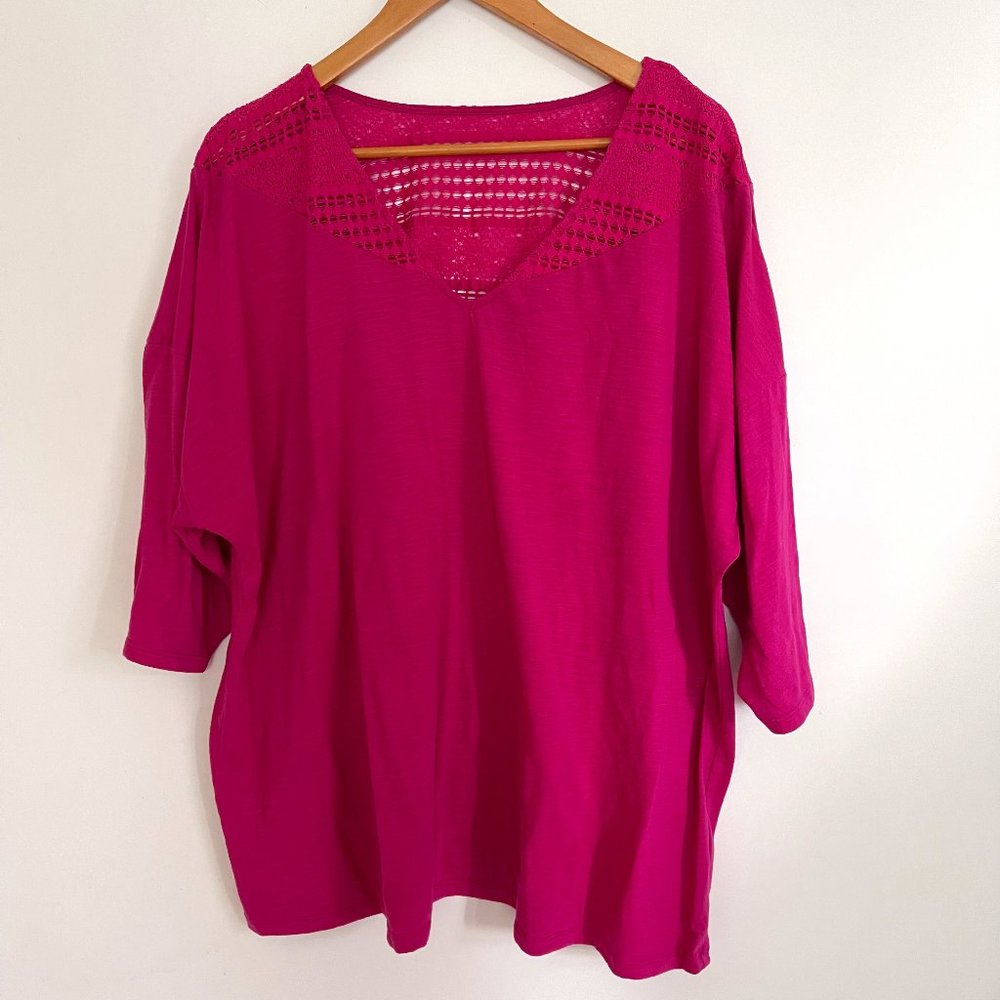 d/C Jeans Woman Pink 3/4 Sleeve Lace V Neck Pullover Top Plus Size 3X